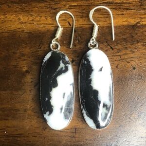 Sterling Silver Old Southwest White Buffalo Turquoise Cabochon Drop Earrings 925